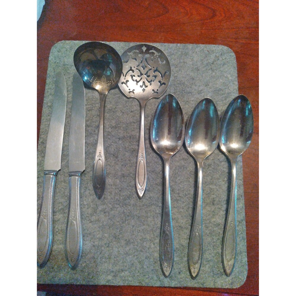 Vintage‎ Silverplate Serving Set Ornate Pattern Cutlery Decorative Bon Bon Spoon